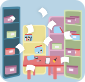 Supplies scattered across rooms